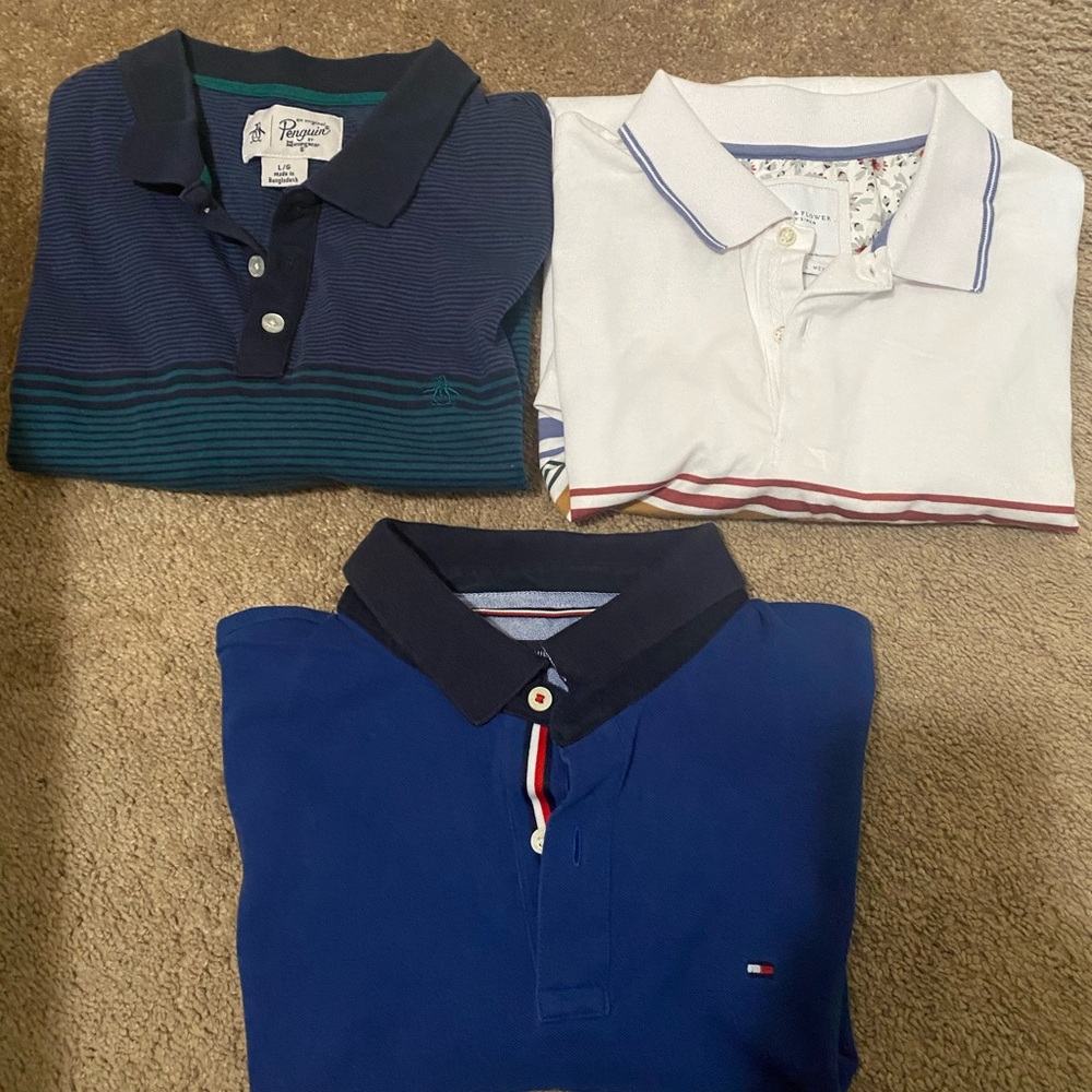BUNDLE OF 3 Men Navy and White Polo Shirt Set